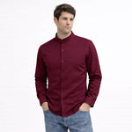 MEN’S CHINESE COLLAR SHIRT | FULL SLEEVE COTTON LINEN T-NECK SHIRT | Dark Maroon COLOR