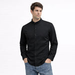 MEN’S CHINESE COLLAR SHIRT | FULL SLEEVE COTTON LINEN T-NECK SHIRT | BLACK COLOR