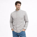 MEN’S CHINESE COLLAR SHIRT | FULL SLEEVE COTTON LINEN T-NECK SHIRT | Light Grey COLOR