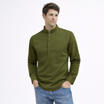 Cotton Chinese Collar Short Kurta for Men | Traditional Nehru Ethnic Shirts | Daily Wear-Olive Green