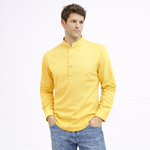 Cotton Chinese Collar Short Kurta for Men | Traditional Nehru Ethnic Shirts | Daily Wear-Yellow