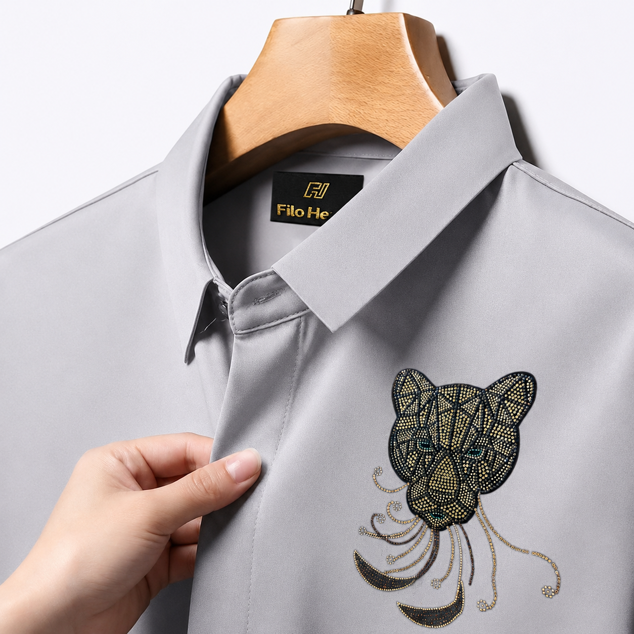 PARTY SHIRTS FOR MEN | PREMIUM SHIRTS | CLUB SHIRTS Tiger Embroidery-Light Grey