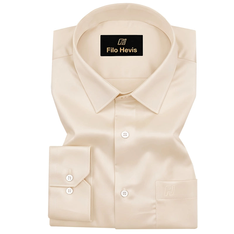 PLATINUM COTTON SATIN FORMAL SHIRT FOR MEN (Single Pocket)-Cream