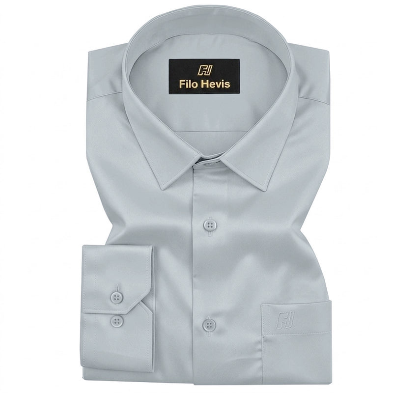 PLATINUM COTTON SATIN FORMAL SHIRT FOR MEN (Single Pocket)-Grey