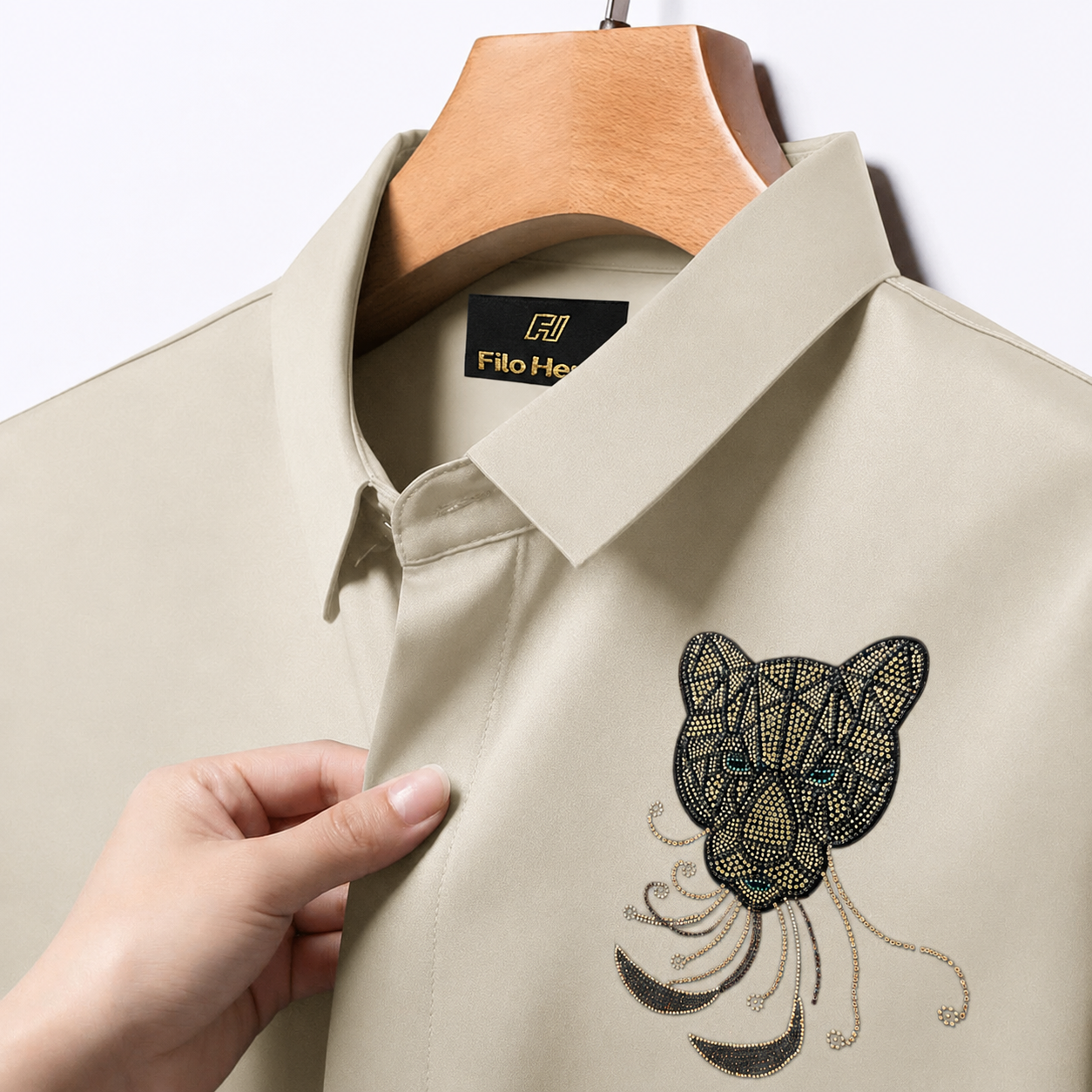 PARTY SHIRTS FOR MEN | PREMIUM SHIRTS | CLUB SHIRTS Tiger Embroidery-Cream