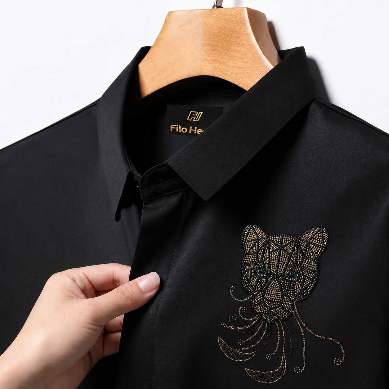 PARTY SHIRTS FOR MEN | PREMIUM SHIRTS | CLUB SHIRTS Tiger Embroidery-Black