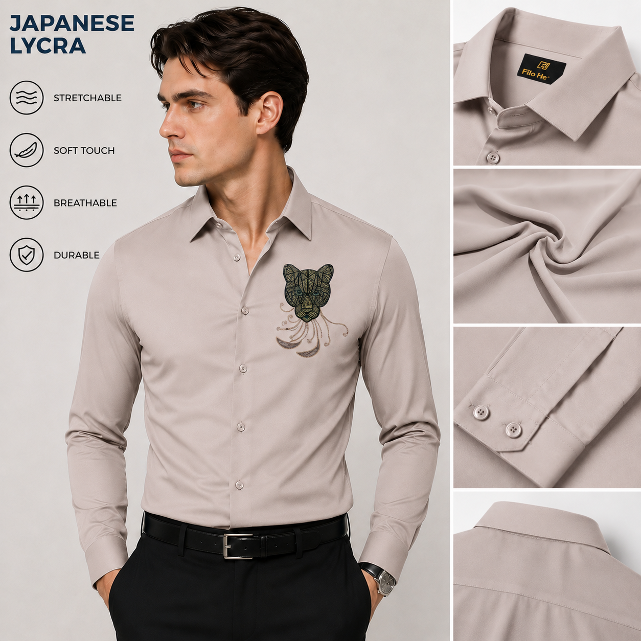 PARTY SHIRTS FOR MEN | PREMIUM SHIRTS | CLUB SHIRTS Tiger Embroidery-Olive