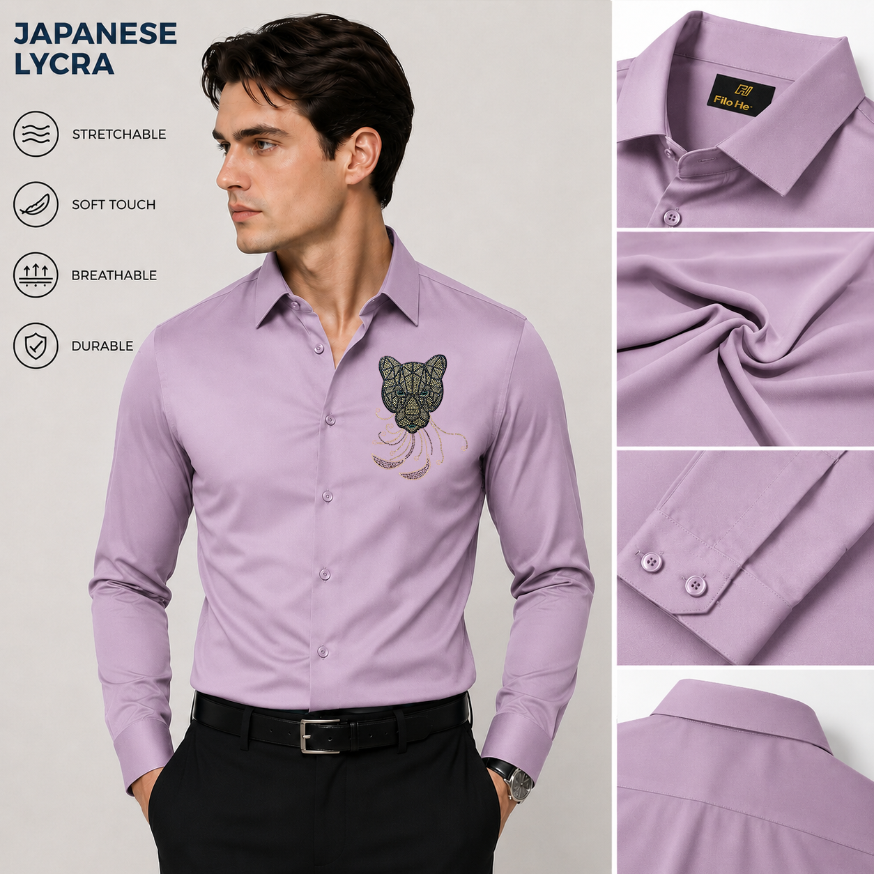 PARTY SHIRTS FOR MEN | PREMIUM SHIRTS | CLUB SHIRTS Tiger Embroidery-Light-ONION