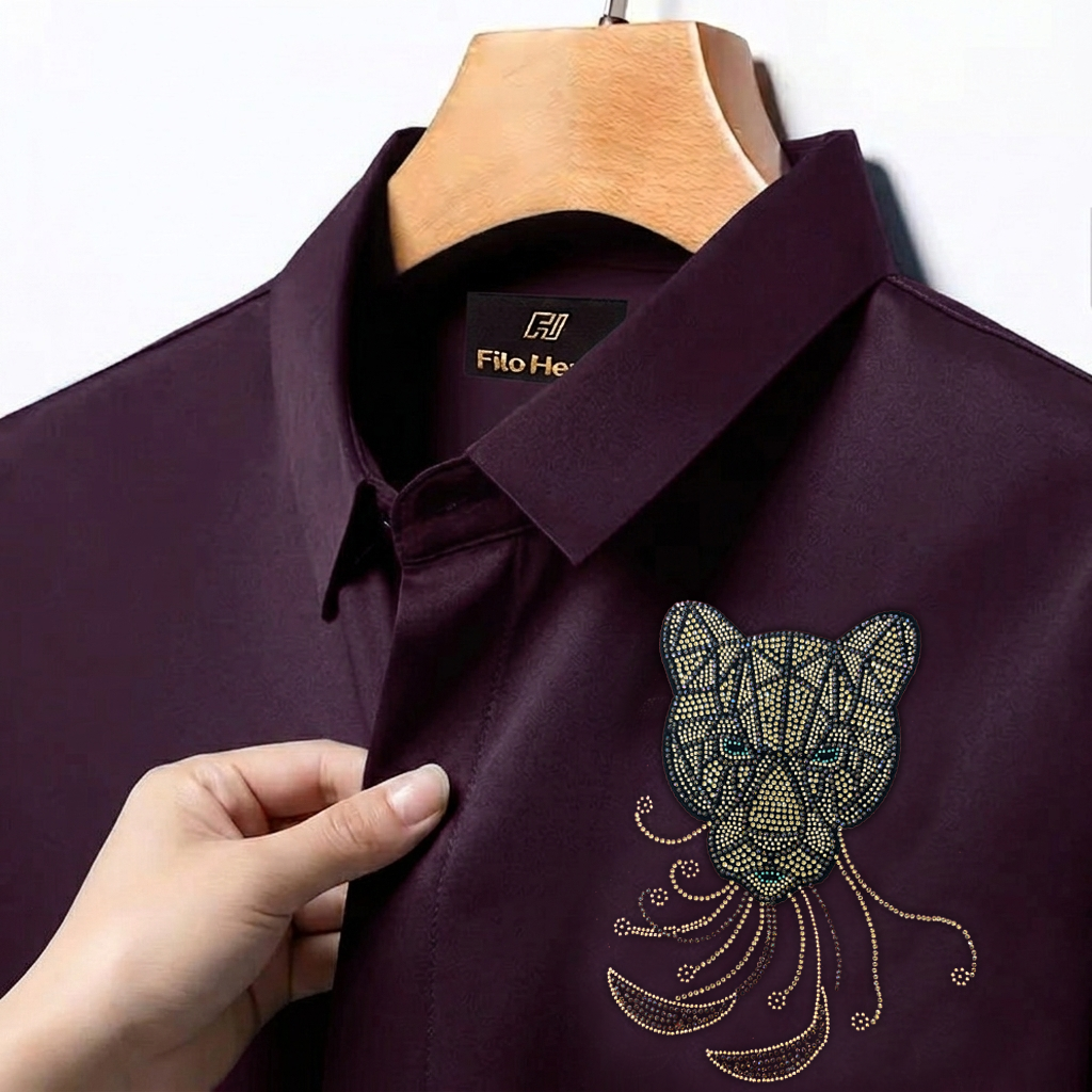 PARTY SHIRTS FOR MEN | PREMIUM SHIRTS | CLUB SHIRTS Tiger Embroidery-Wine
