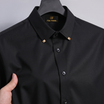 Men's Premium Luxury Formal Shirt with Crystal-Studded Collar Clips | Black