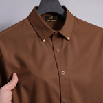 Men's Premium Luxury Formal Shirt with Crystal-Studded Collar Clips | Brown