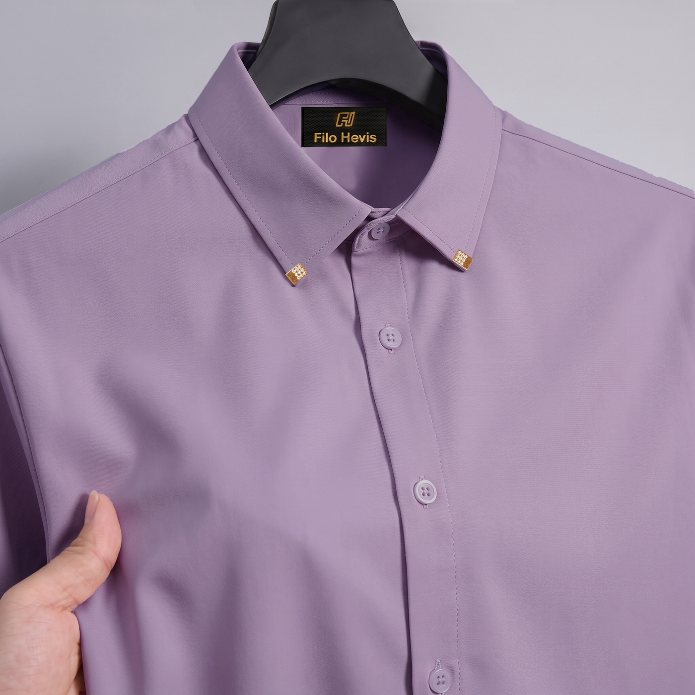 Men's Premium Luxury Formal Shirt with Crystal-Studded Collar Clips | Light-Onion