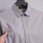 Men's Premium Stretch Formal Shirt with Silver Collar Pins | Wrinkle-Resistant | Party & Office Wear | Grey