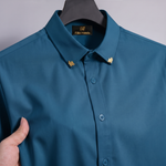 Men's Premium Stretch Formal Shirt with Gold Collar Pins | Wrinkle-Resistant | Party & Office Wear | Teal Blue