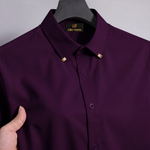 Men's Premium Luxury Formal Shirt with Crystal-Studded Collar Clips | Wine