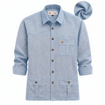 Men's Hunter shirt | Multi Pockets | Linen Texture | Sky
