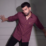 Men's Hunter shirt | Multi Pockets | Linen Texture | Wine
