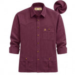 Men's Hunter shirt | Multi Pockets | Linen Texture | Wine