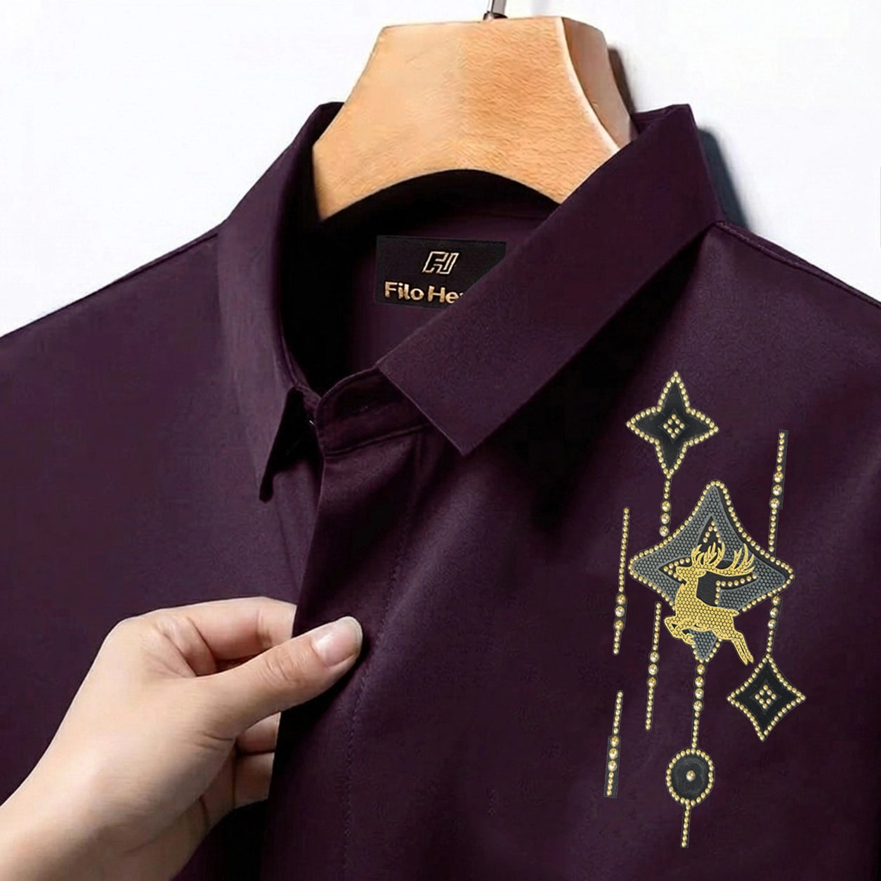 PARTY SHIRTS FOR MEN | PREMIUM SHIRTS | CLUB SHIRTS Deer Embroidery-Wine