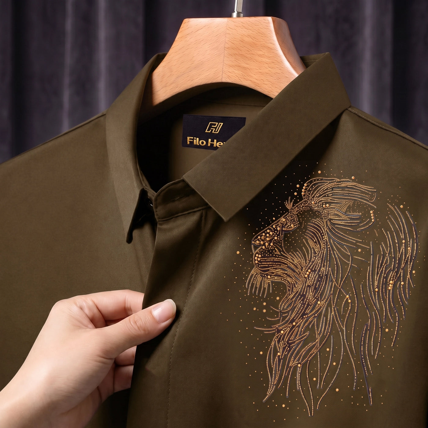 PARTY SHIRTS FOR MEN | PREMIUM SHIRTS | CLUB SHIRTS Lion Embroidery-Light-Brown