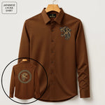 Front & Back Tiger Embroidery Party Shirts | Club Wear | Brown