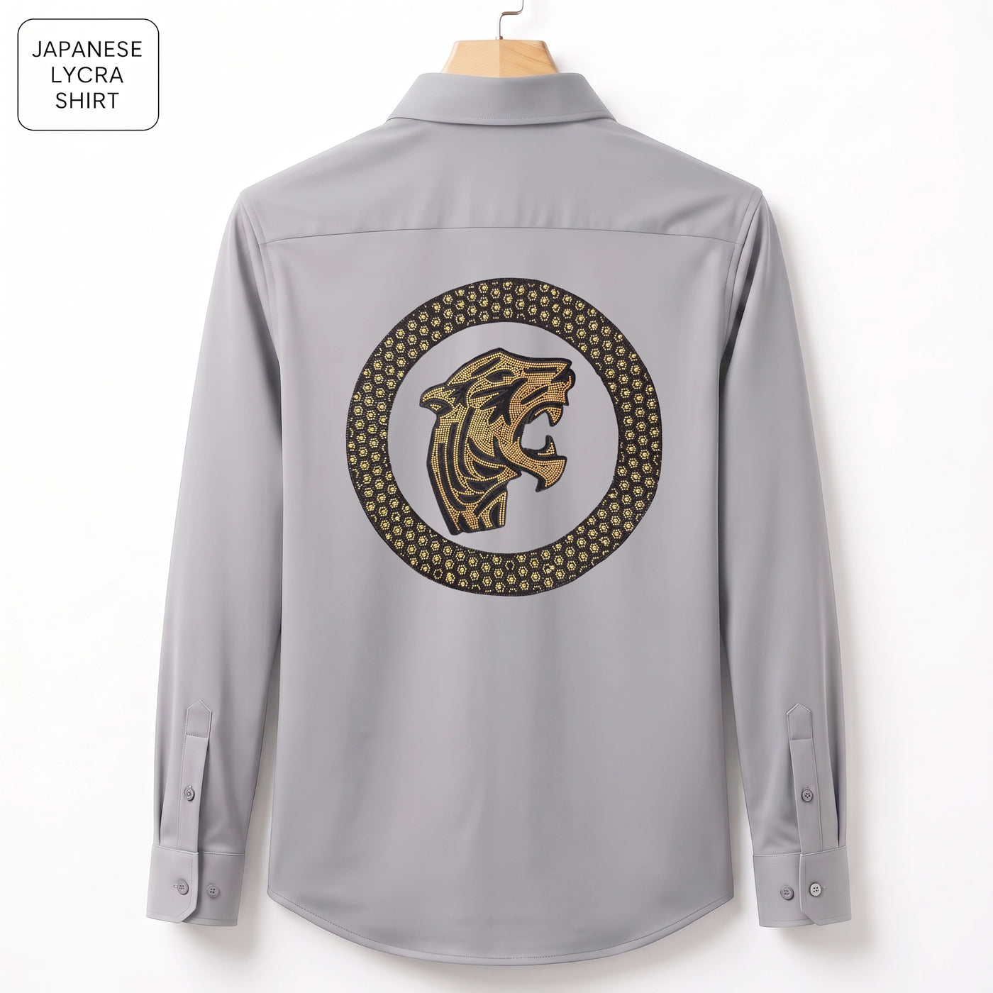 Front & Back Tiger Embroidery Party Shirts | Club Wear | Light Grey