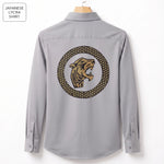 Front & Back Tiger Embroidery Party Shirts | Club Wear | Light Grey