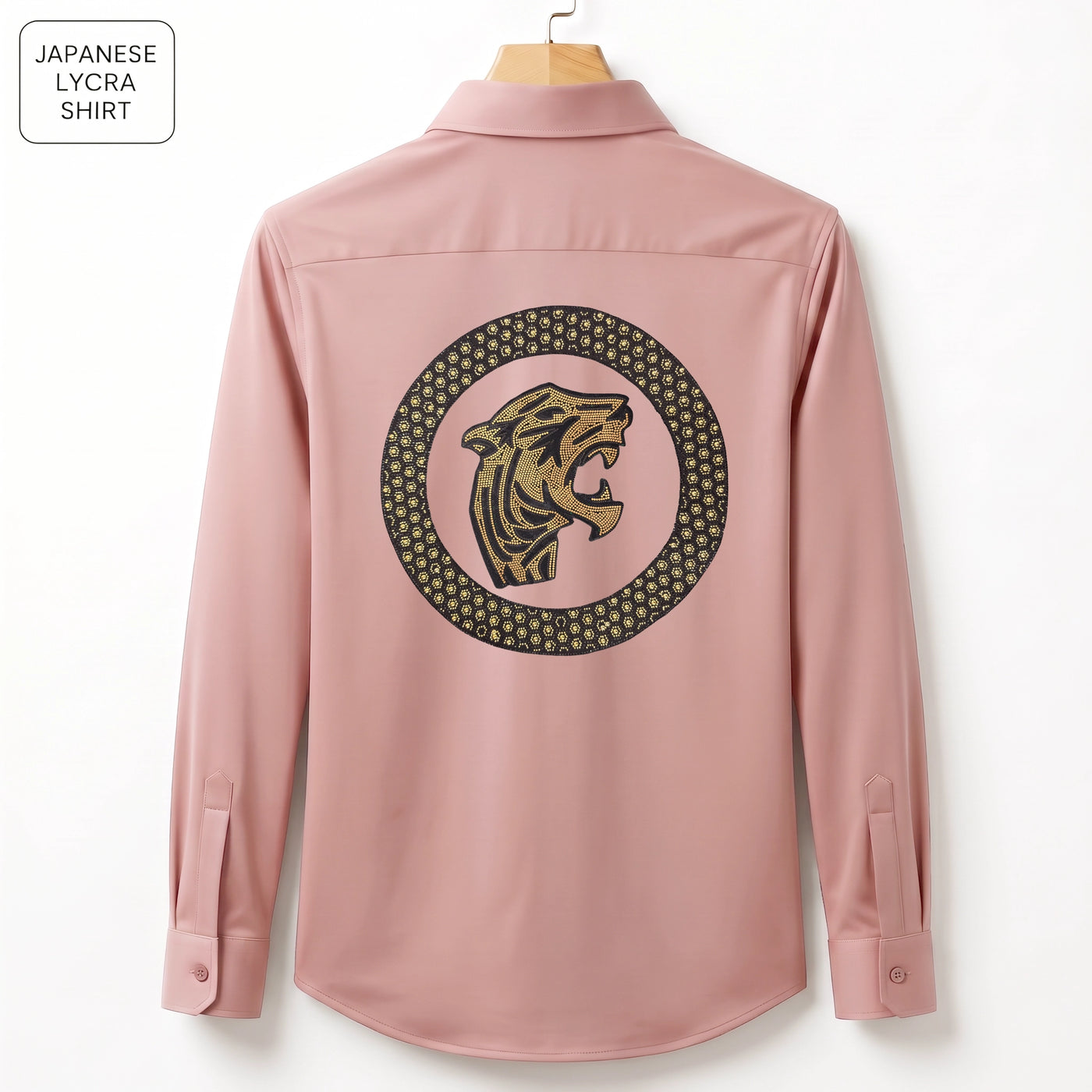 Front & Back Tiger Embroidery Party Shirts | Club Wear | Peach