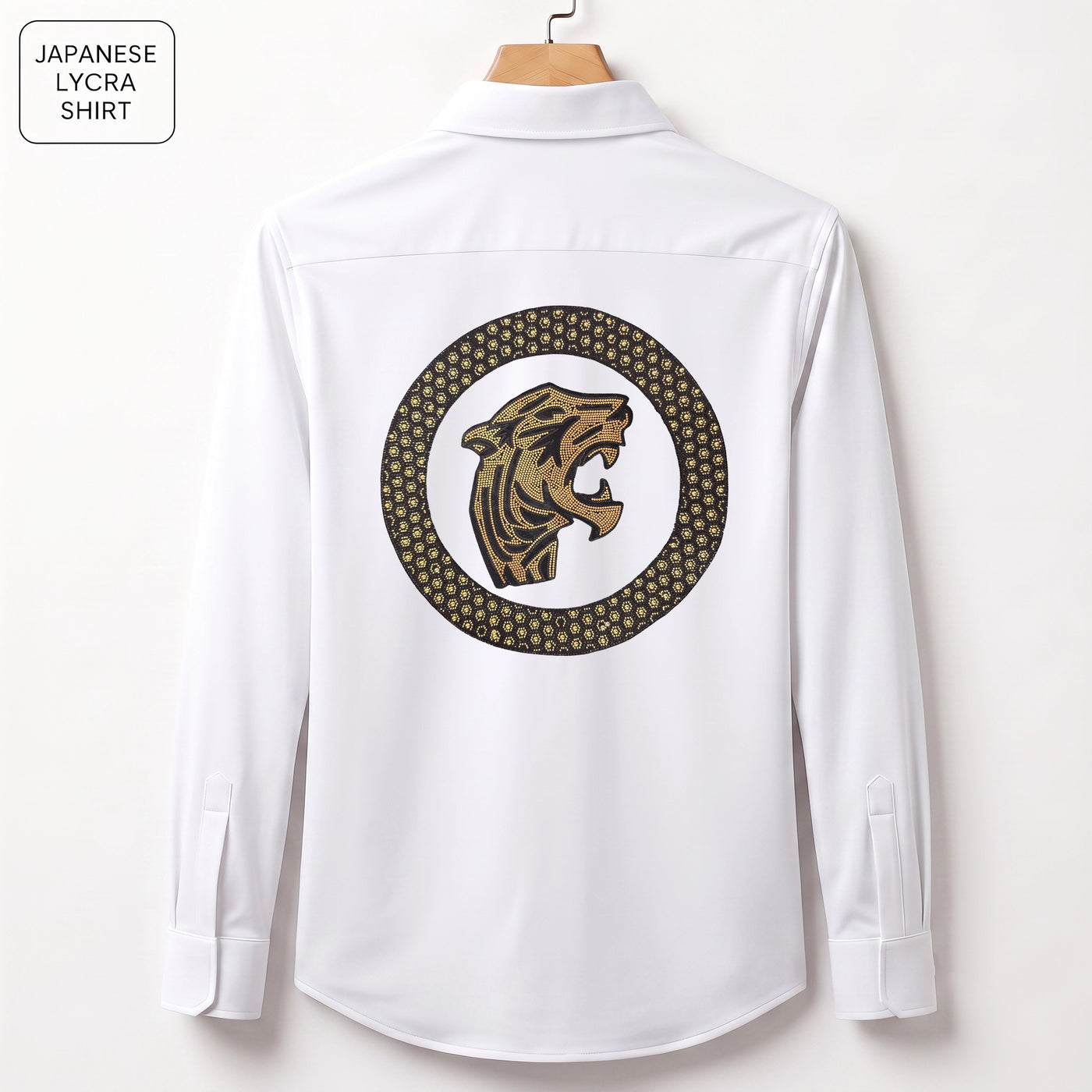 Front & Back Tiger Embroidery Party Shirts | Club Wear | White
