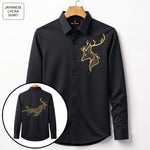 Front & Back Double Deer Embroidery Party Shirts | Club Wear | Black