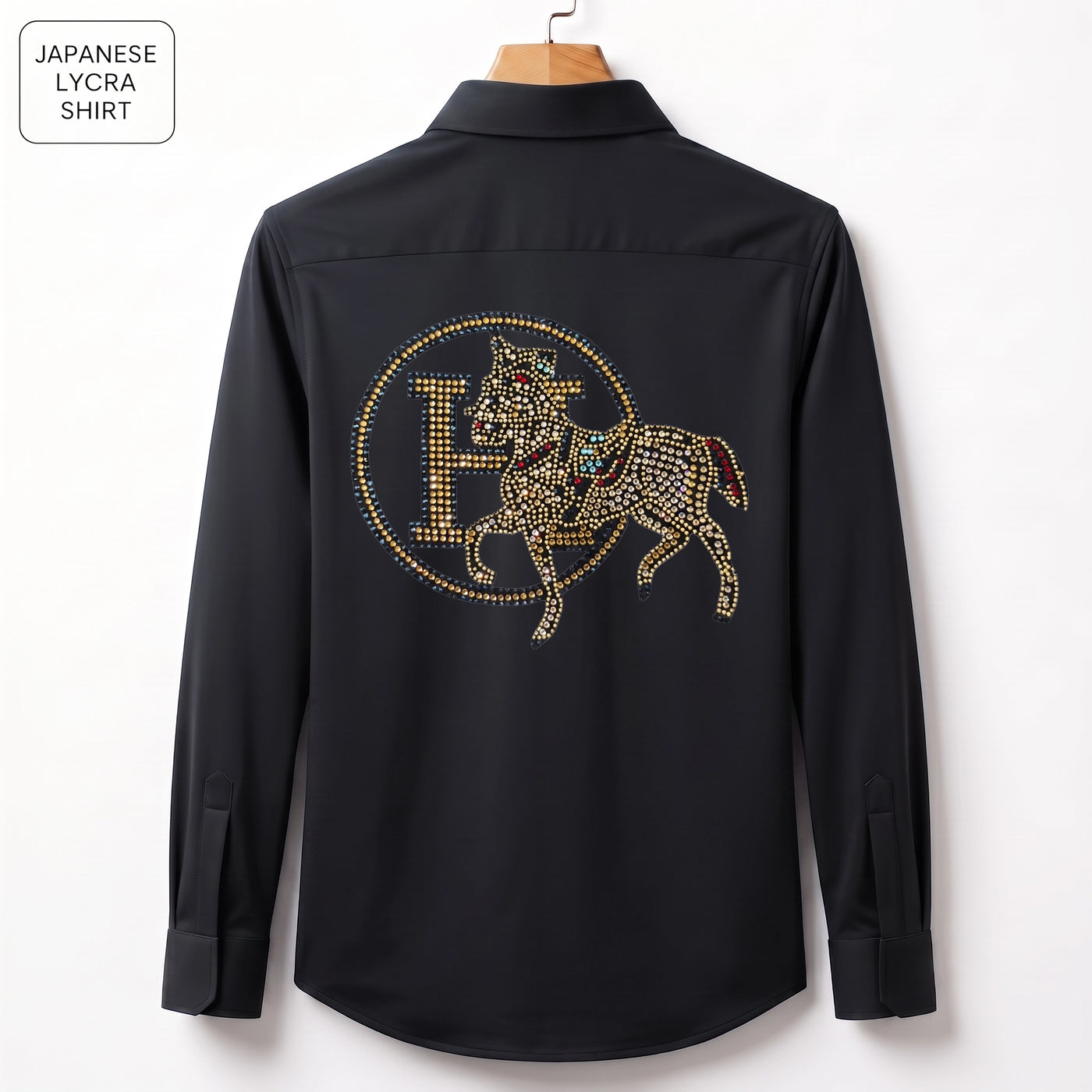 Front & Back Horse Embroidery Party Shirts | Club Wear | Black