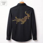 Front & Back Double Deer Embroidery Party Shirts | Club Wear | Black