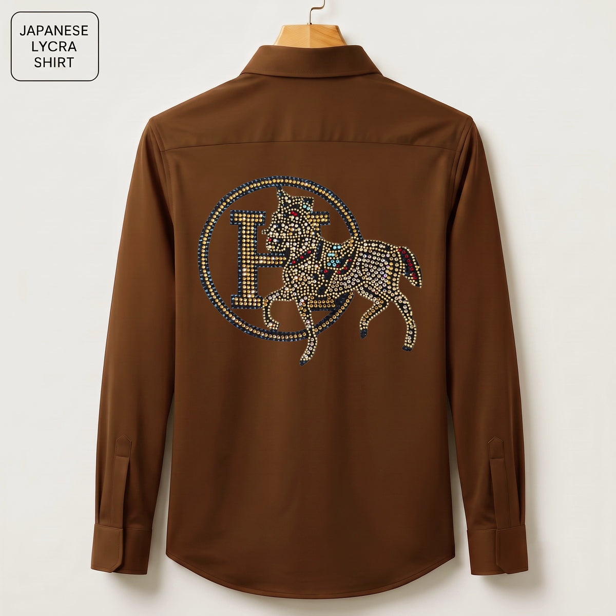 Front & Back Horse Embroidery Party Shirts | Club Wear | Brown