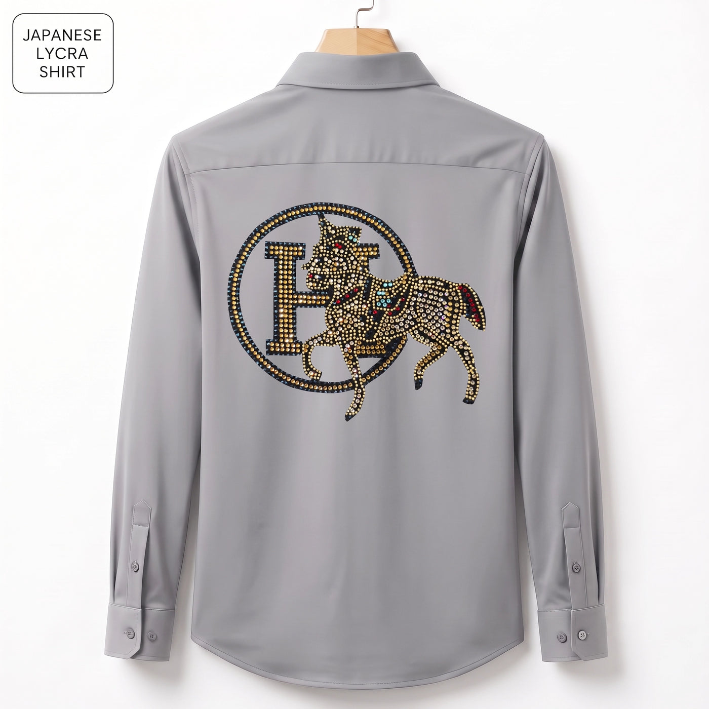 Front & Back Horse Embroidery Party Shirts | Club Wear | Light Grey