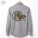 Front & Back Horse Embroidery Party Shirts | Club Wear | Light Grey