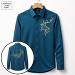 Front & Back Double Deer Embroidery Party Shirts | Club Wear | Teal-Blue