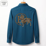Front & Back Horse Embroidery Party Shirts | Club Wear | Teal Blue