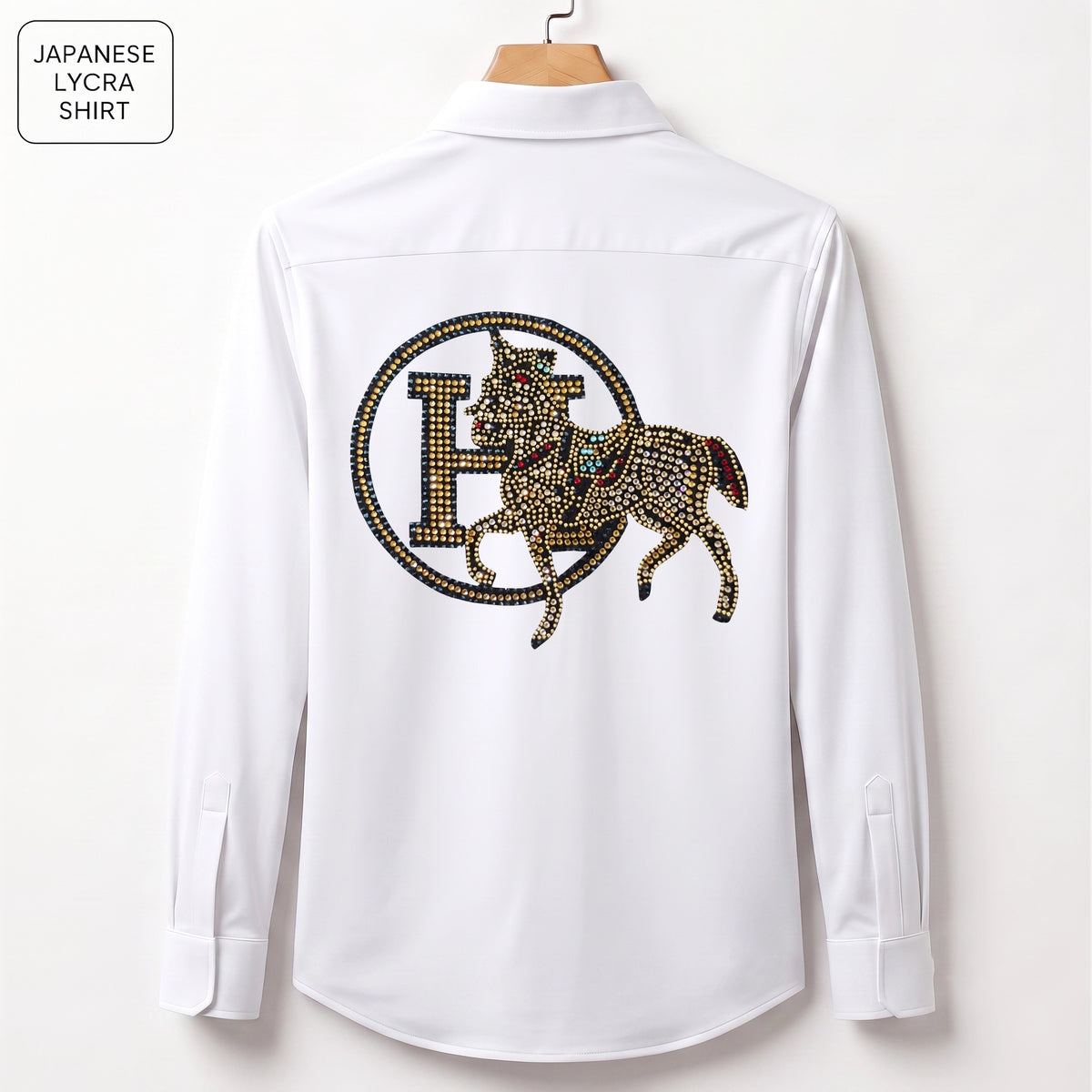 Front & Back Horse Embroidery Party Shirts | Club Wear | White