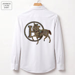 Front & Back Horse Embroidery Party Shirts | Club Wear | White
