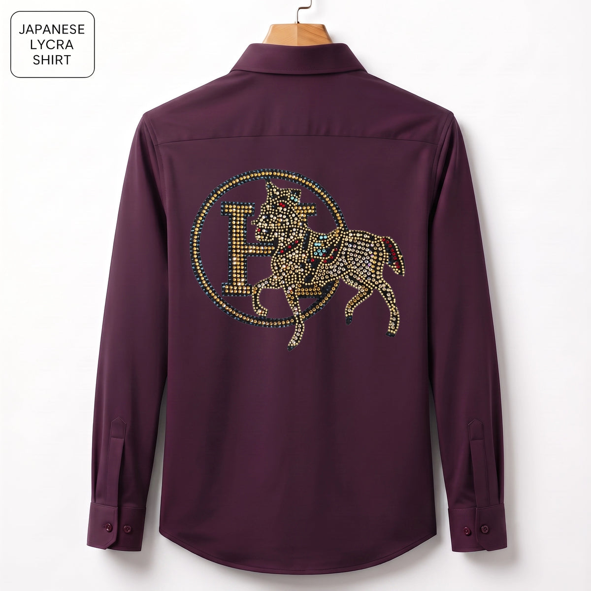 Front & Back Horse Embroidery Party Shirts | Club Wear | Wine