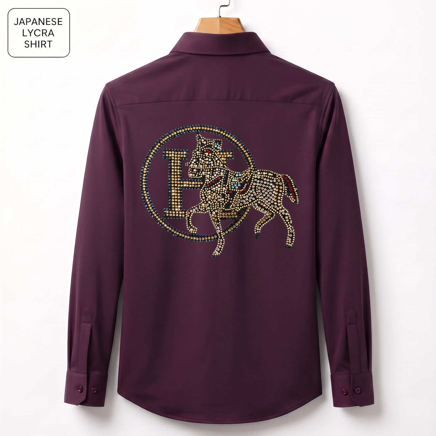 Front & Back Horse Embroidery Party Shirts | Club Wear | Wine