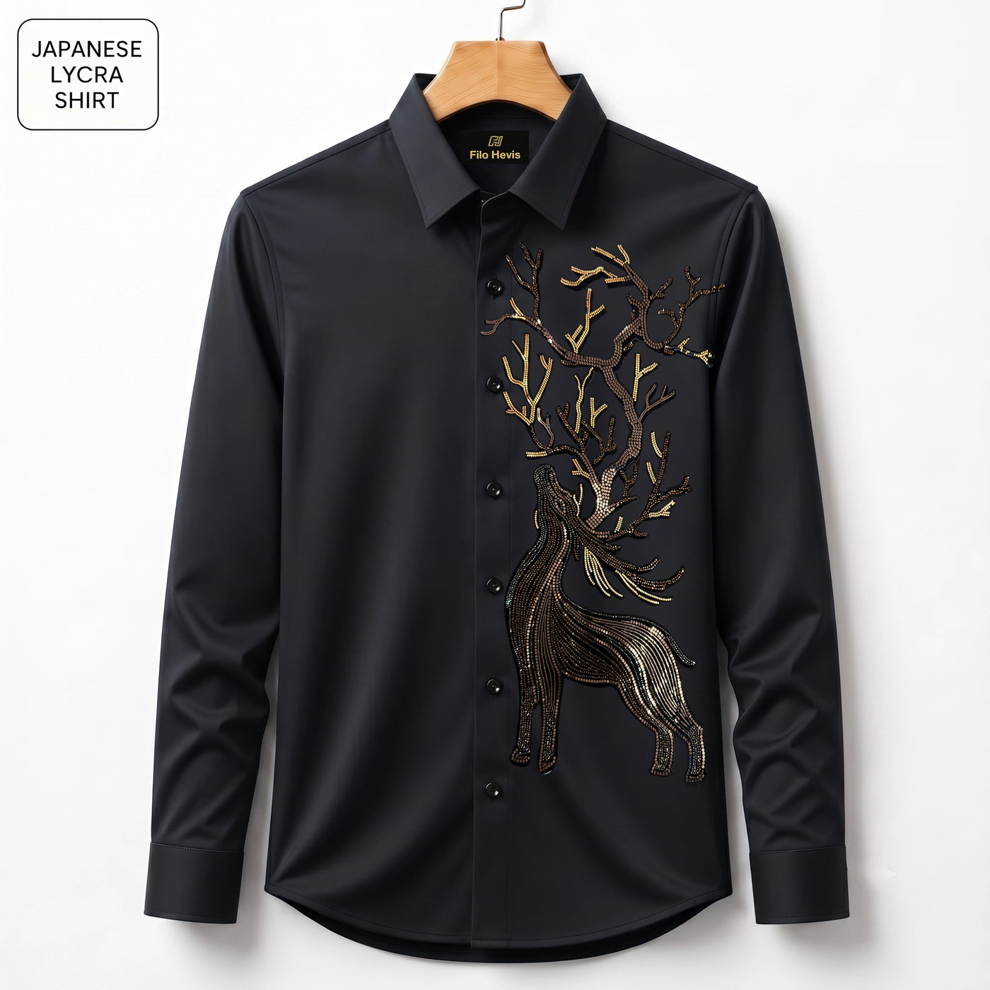 Swamp Deer Embroidery Party Shirts | Club Wear | Black