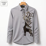 Swamp Deer Embroidery Party Shirts | Club Wear | Light-Grey