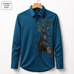 Swamp Deer Embroidery Party Shirts | Club Wear | Teal-Blue