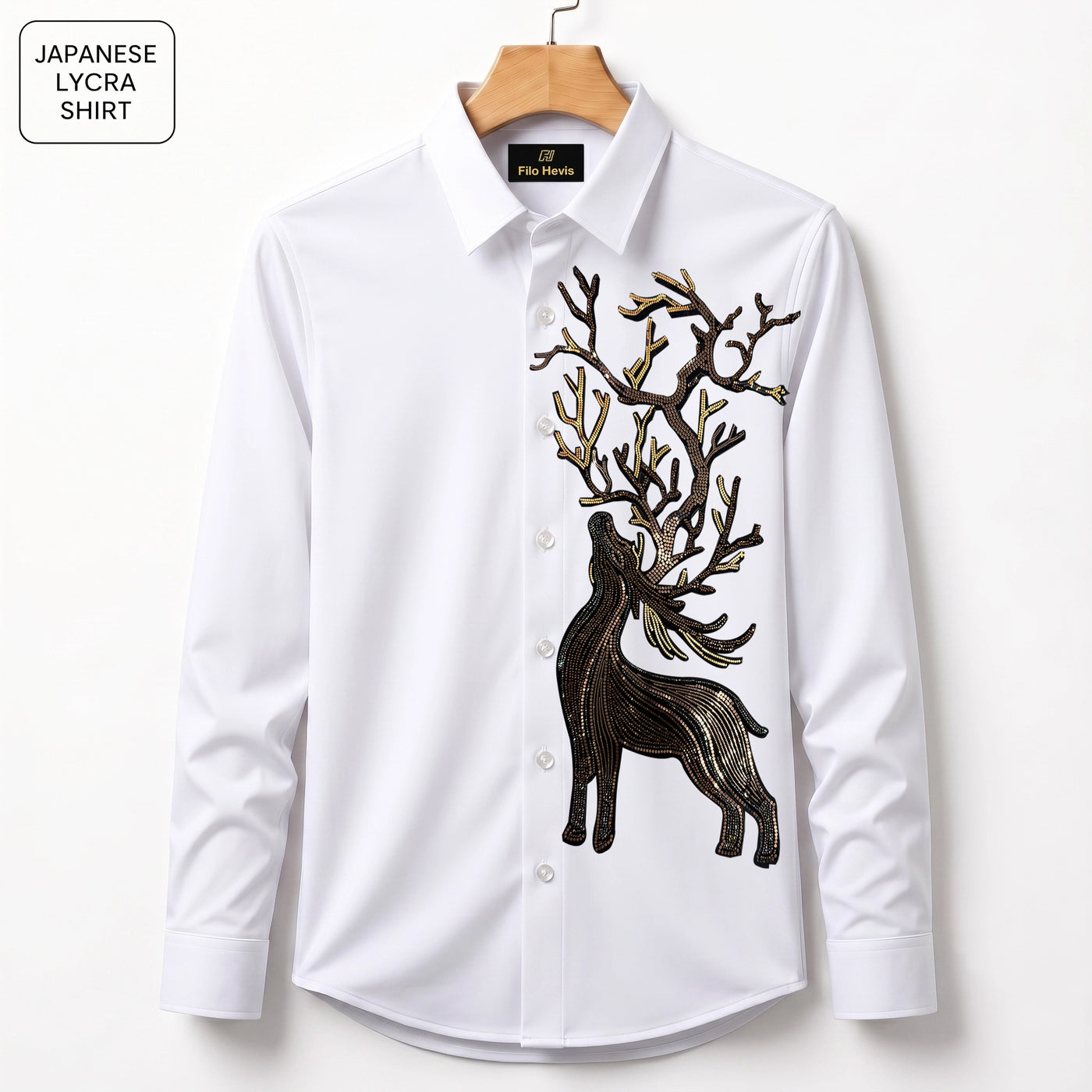 Swamp Deer Embroidery Party Shirts | Club Wear | White