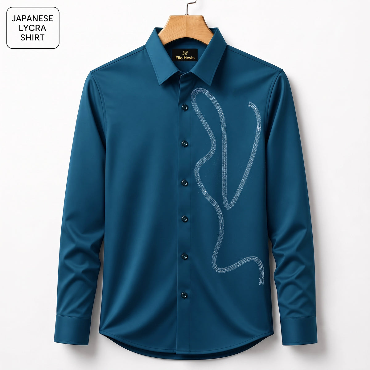 Embroidery Party Shirts | Club Wear | Teal-Blue