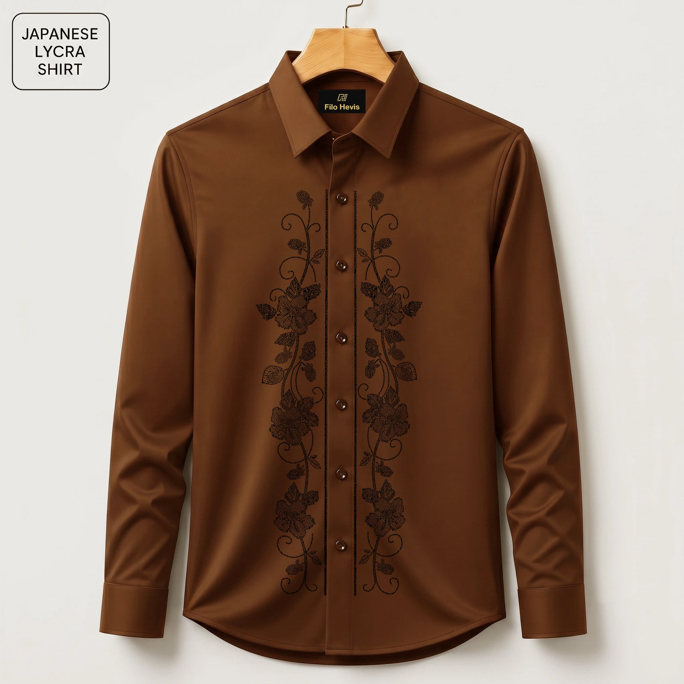 Flower Embroidery Party Shirts | Club Wear | Brown