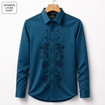 Flower Embroidery Party Shirts | Club Wear | Teal-Blue