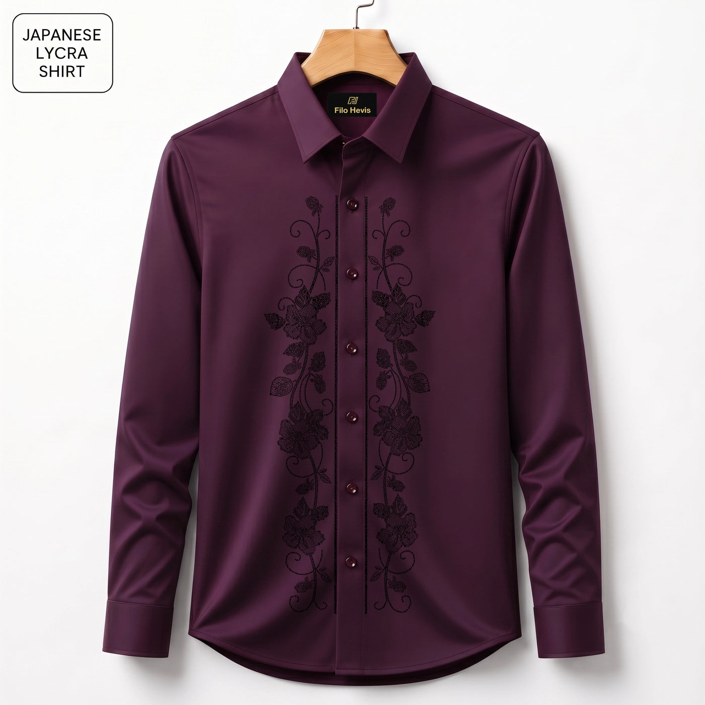 Flower Embroidery Party Shirts | Club Wear | Wine