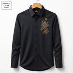 Floral Patch Embroidery Party Shirts | Club Wear | Black